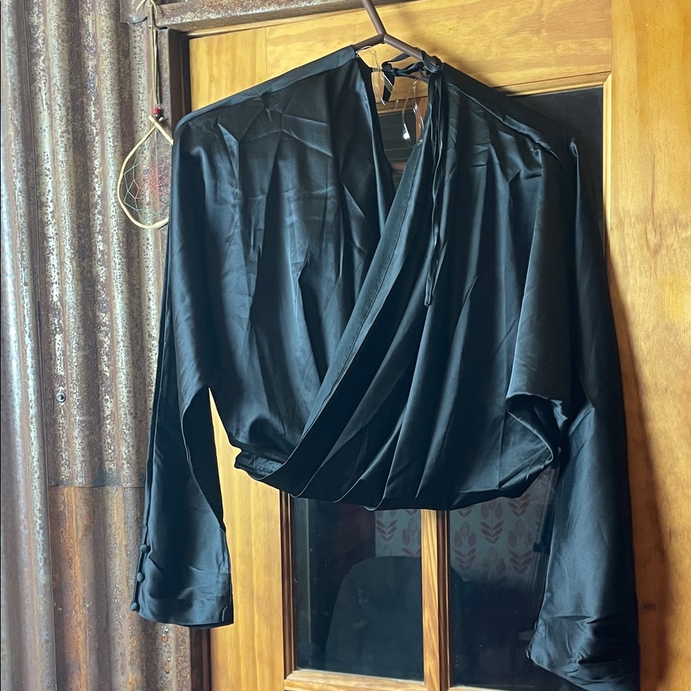 HYFVE Black Satin Crop Top, Size L
